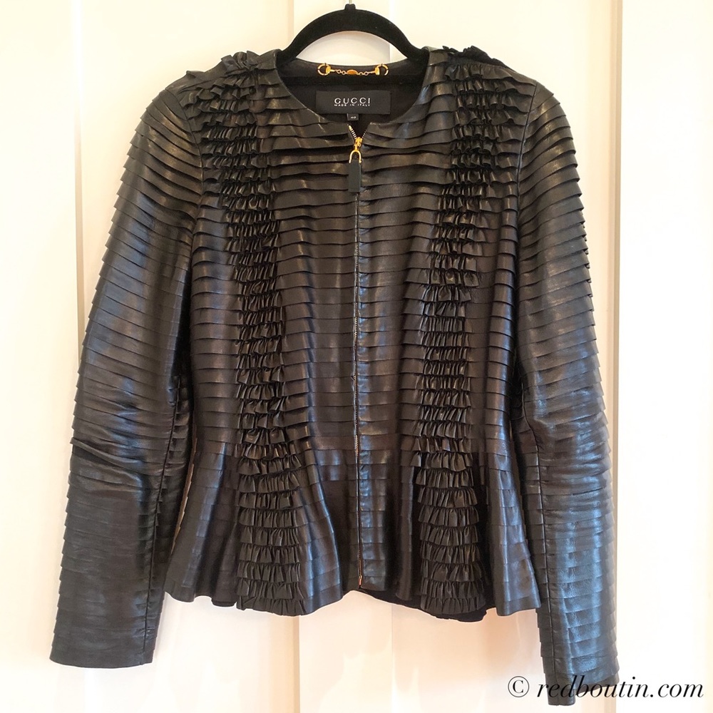 Gucci lambskin black leather jacket Silk lining 40